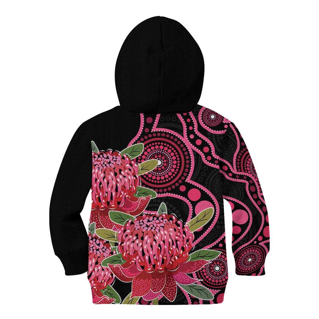 Australia Waratah Kid Hoodie Telopea Aussie Native Flowers Indigenous Art - Aussie Hoodie
