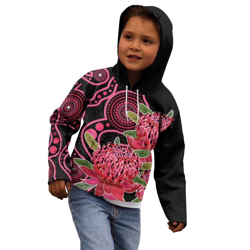 Australia Waratah Kid Hoodie Telopea Aussie Native Flowers Indigenous Art - Aussie Hoodie
