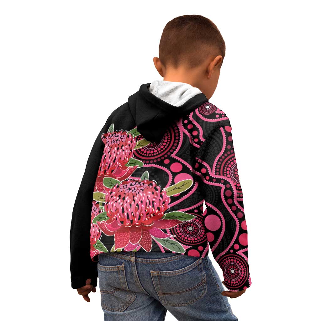 Australia Waratah Kid Hoodie Telopea Aussie Native Flowers Indigenous Art - Aussie Hoodie