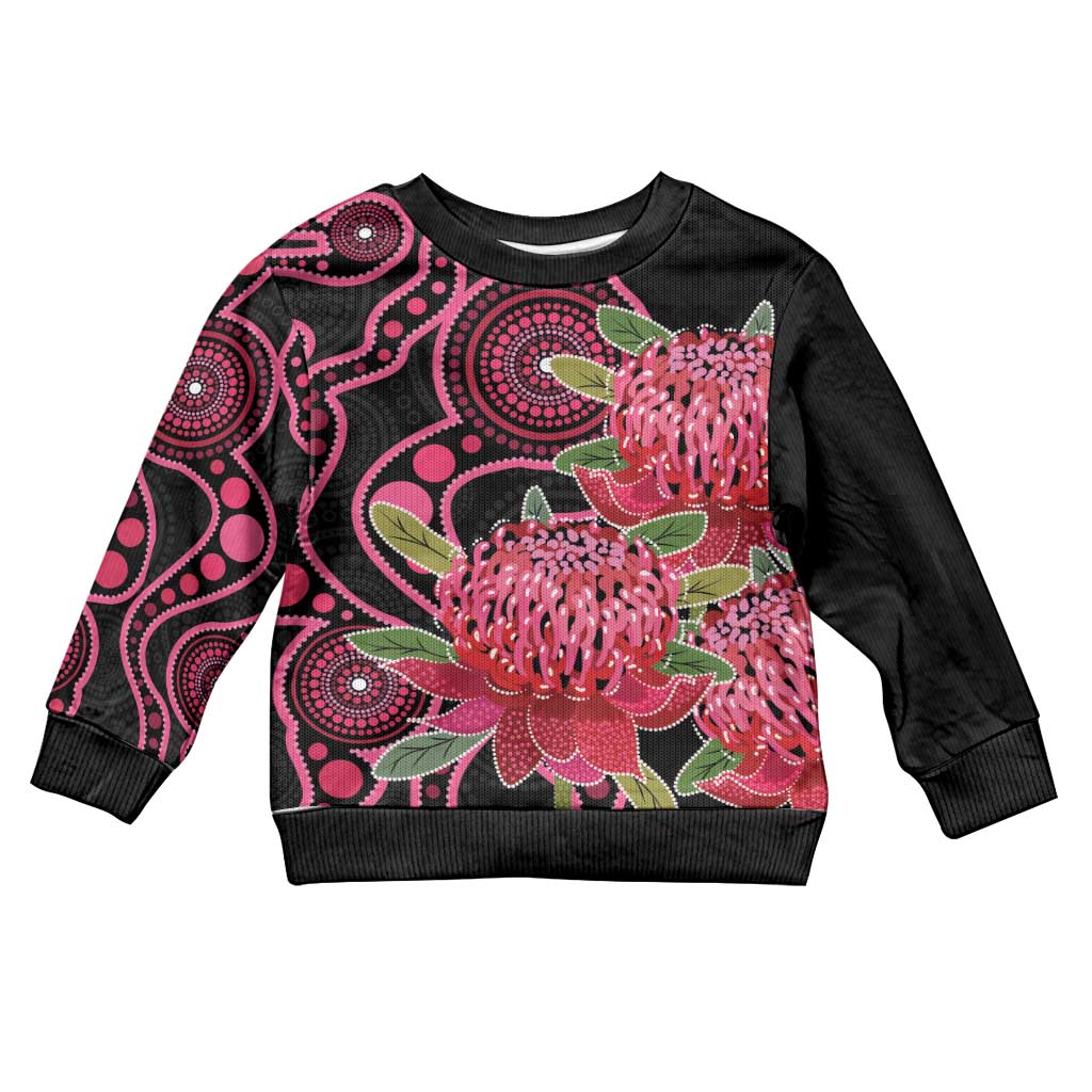 Australia Waratah Kid Ugly Christmas Sweater Telopea Aussie Native Flowers Indigenous Art - Aussie Hoodie