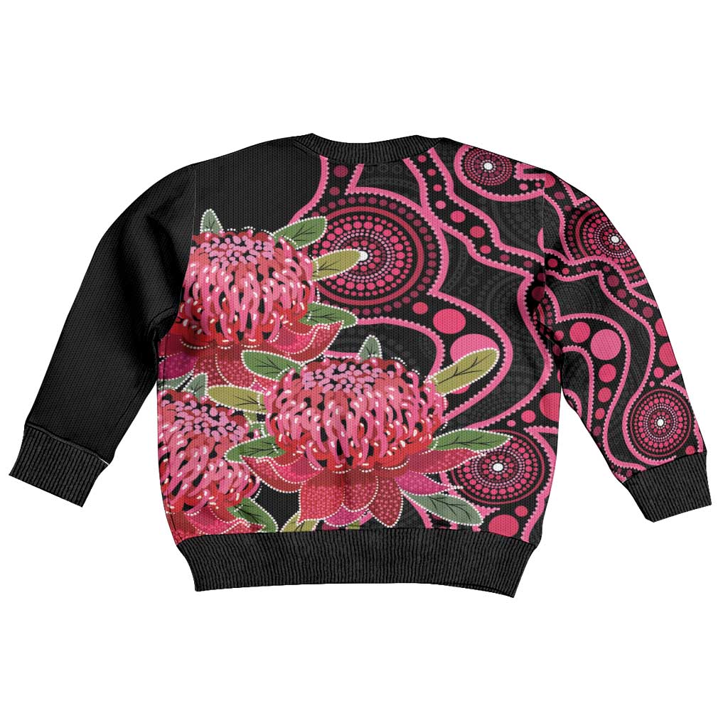 Australia Waratah Kid Ugly Christmas Sweater Telopea Aussie Native Flowers Indigenous Art - Aussie Hoodie