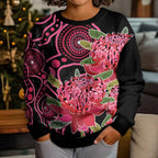 Australia Waratah Kid Ugly Christmas Sweater Telopea Aussie Native Flowers Indigenous Art - Aussie Hoodie