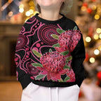 Australia Waratah Kid Ugly Christmas Sweater Telopea Aussie Native Flowers Indigenous Art - Aussie Hoodie