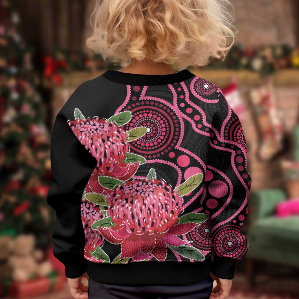 Australia Waratah Kid Ugly Christmas Sweater Telopea Aussie Native Flowers Indigenous Art - Aussie Hoodie