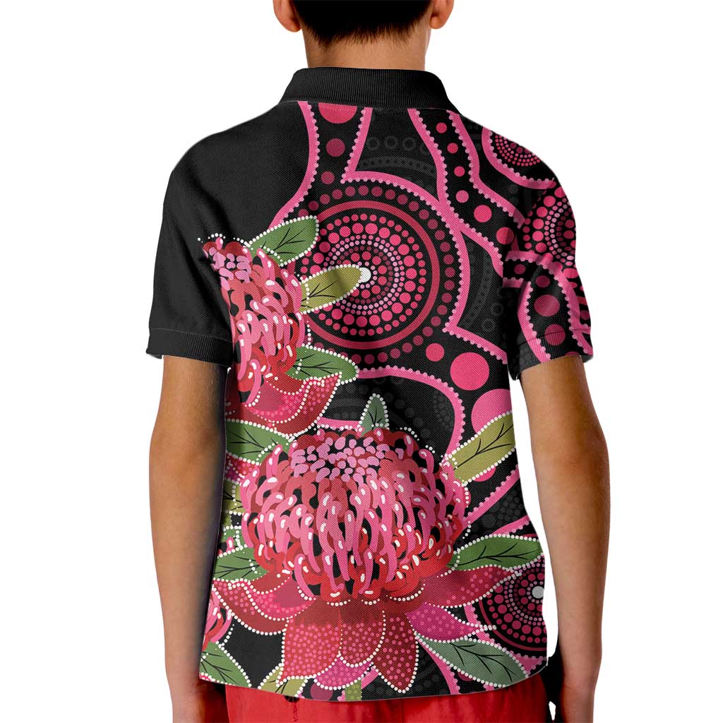 Australia Waratah Kid Polo Shirt Telopea Aussie Native Flowers Indigenous Art - Aussie Hoodie