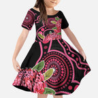Australia Waratah Kid Short Sleeve Dress Telopea Aussie Native Flowers Indigenous Art - Aussie Hoodie