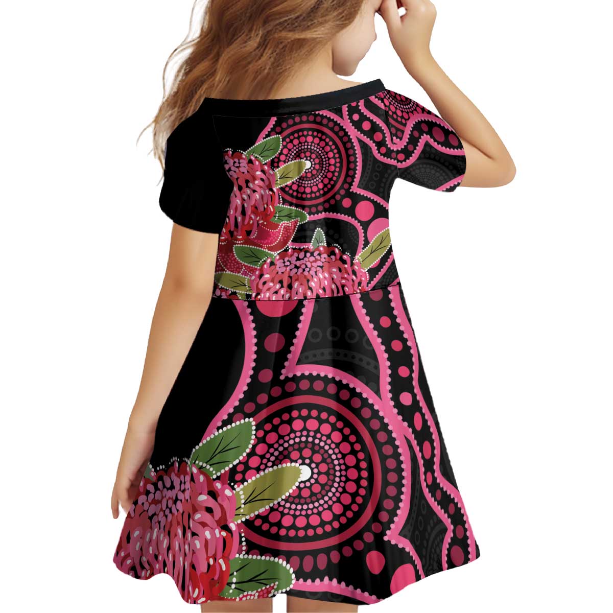 Australia Waratah Kid Short Sleeve Dress Telopea Aussie Native Flowers Indigenous Art - Aussie Hoodie