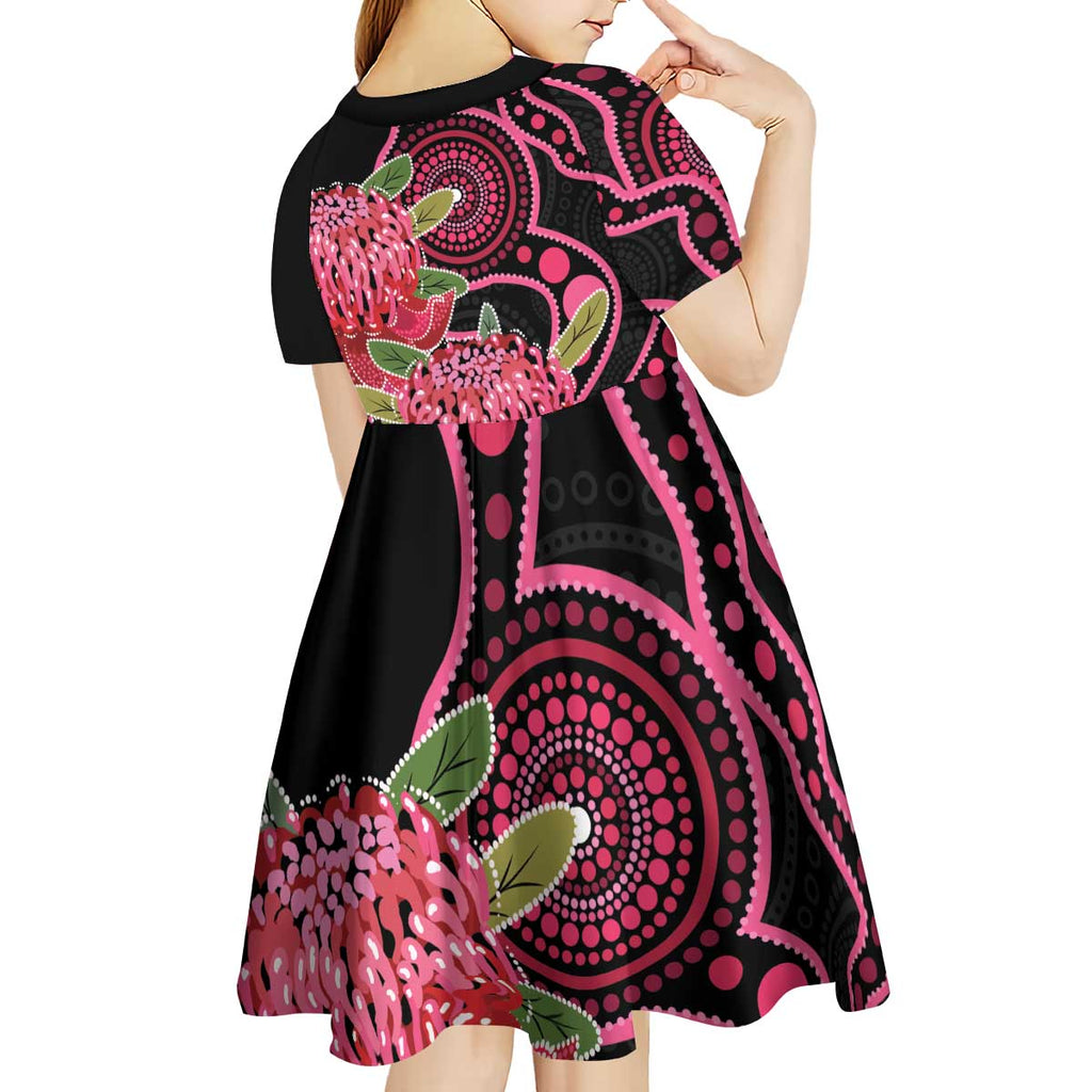 Australia Waratah Kid Short Sleeve Dress Telopea Aussie Native Flowers Indigenous Art - Aussie Hoodie