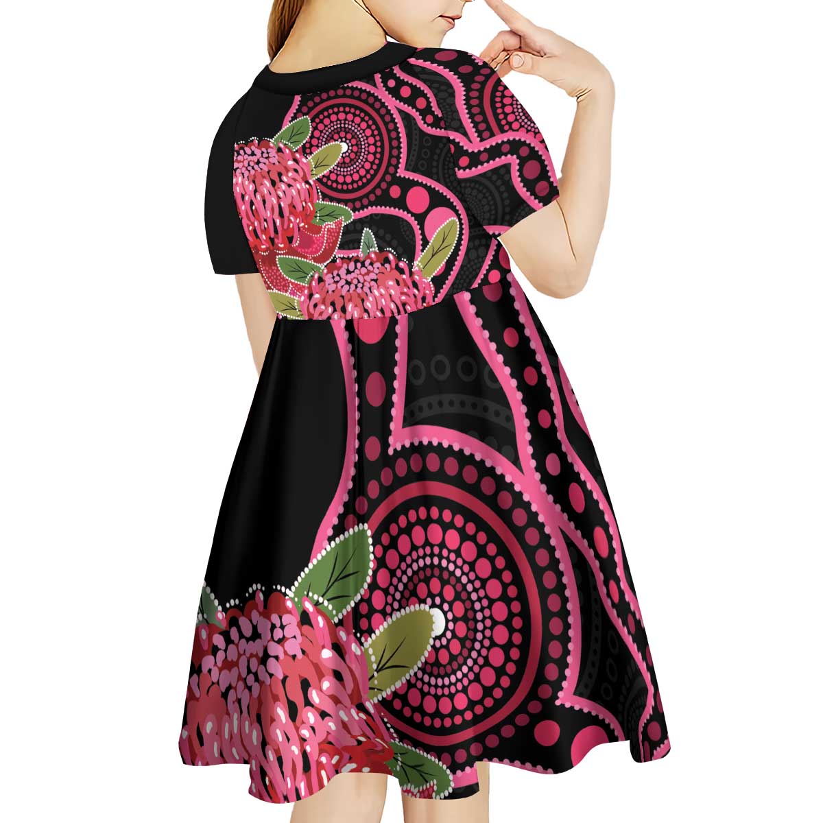 Australia Waratah Kid Short Sleeve Dress Telopea Aussie Native Flowers Indigenous Art - Aussie Hoodie
