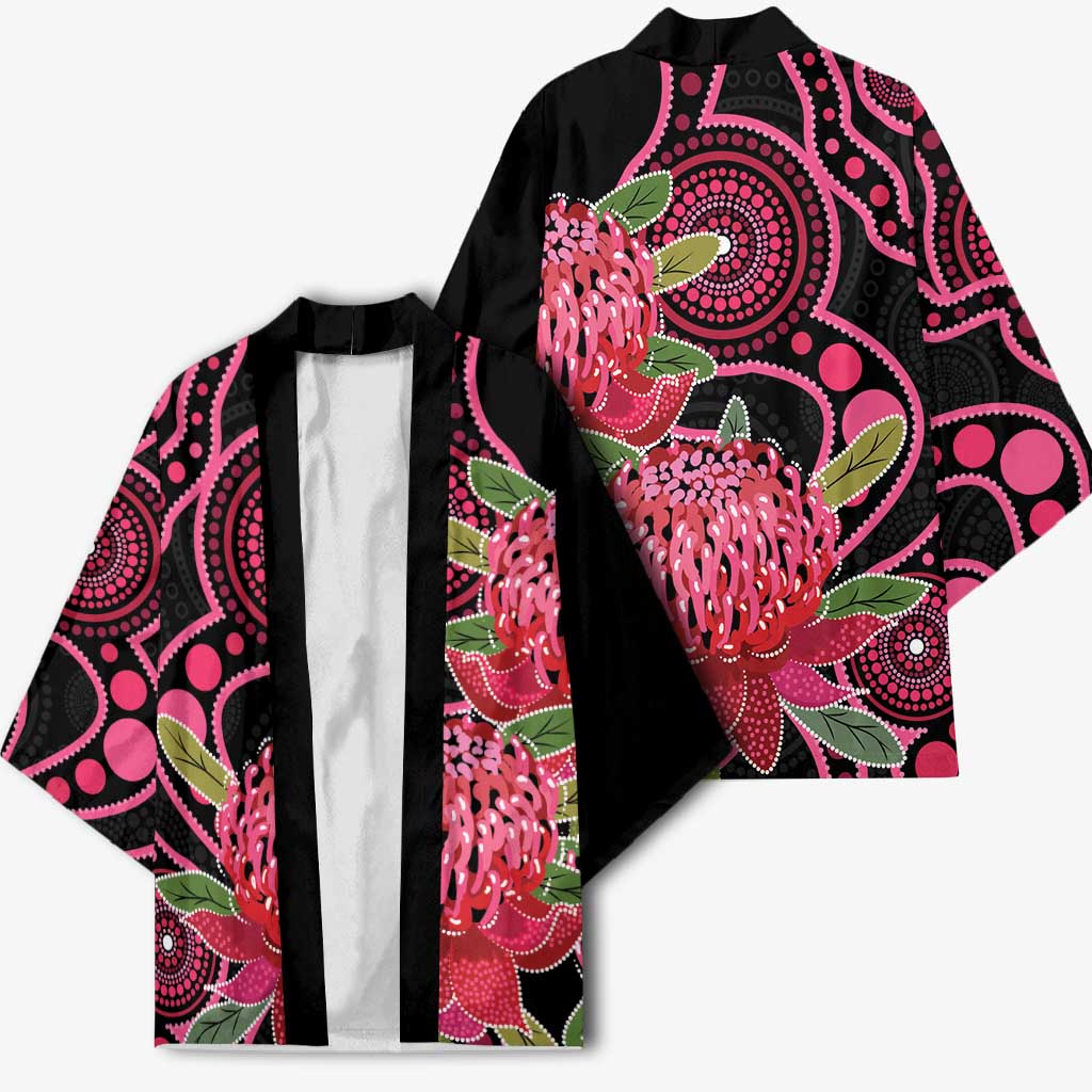 Australia Waratah Kimono Telopea Aussie Native Flowers Indigenous Art - Aussie Hoodie