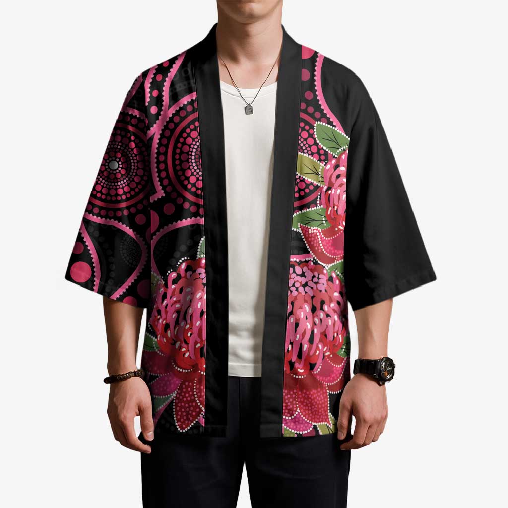 Australia Waratah Kimono Telopea Aussie Native Flowers Indigenous Art - Aussie Hoodie