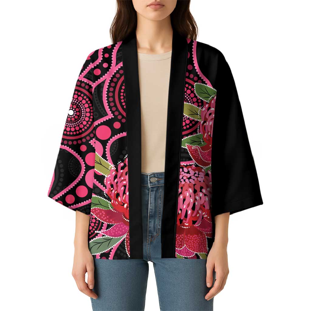 Australia Waratah Kimono Telopea Aussie Native Flowers Indigenous Art - Aussie Hoodie