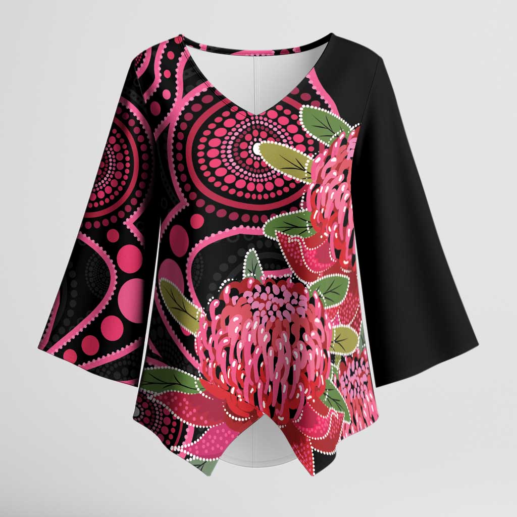 Australia Waratah Kimono Sleeve Blouse Telopea Aussie Native Flowers Indigenous Art - Aussie Hoodie