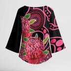 Australia Waratah Kimono Sleeve Blouse Telopea Aussie Native Flowers Indigenous Art - Aussie Hoodie