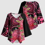 Australia Waratah Kimono Sleeve Blouse Telopea Aussie Native Flowers Indigenous Art - Aussie Hoodie