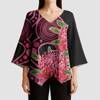Australia Waratah Kimono Sleeve Blouse Telopea Aussie Native Flowers Indigenous Art - Aussie Hoodie