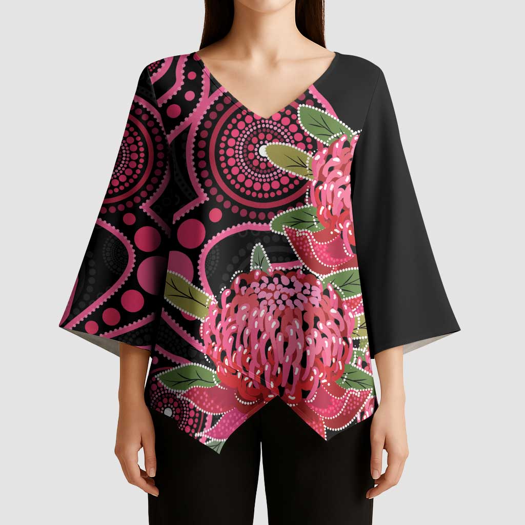 Australia Waratah Kimono Sleeve Blouse Telopea Aussie Native Flowers Indigenous Art - Aussie Hoodie