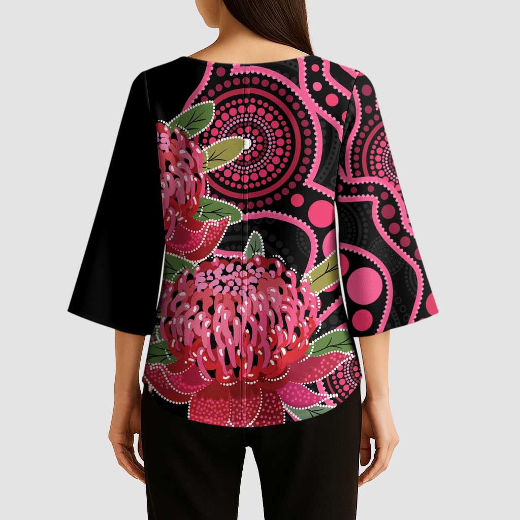 Australia Waratah Kimono Sleeve Blouse Telopea Aussie Native Flowers Indigenous Art - Aussie Hoodie