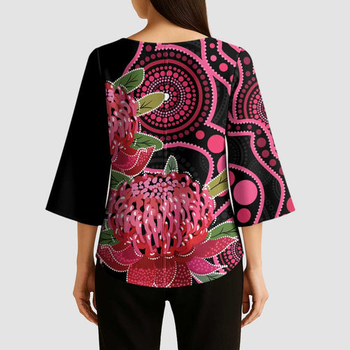 Australia Waratah Kimono Sleeve Blouse Telopea Aussie Native Flowers Indigenous Art - Aussie Hoodie