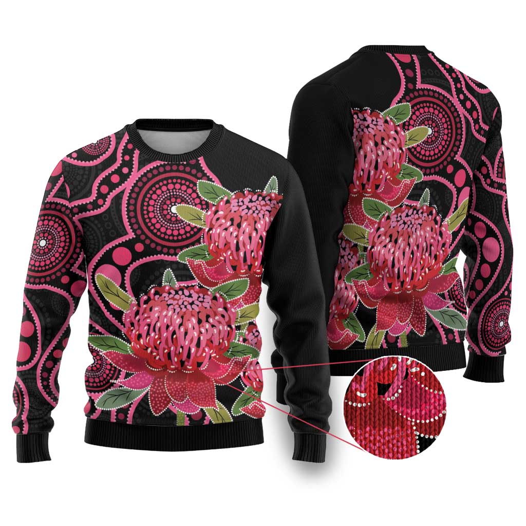 Australia Waratah Ugly Christmas Sweater Telopea Aussie Native Flowers Indigenous Art - Aussie Hoodie