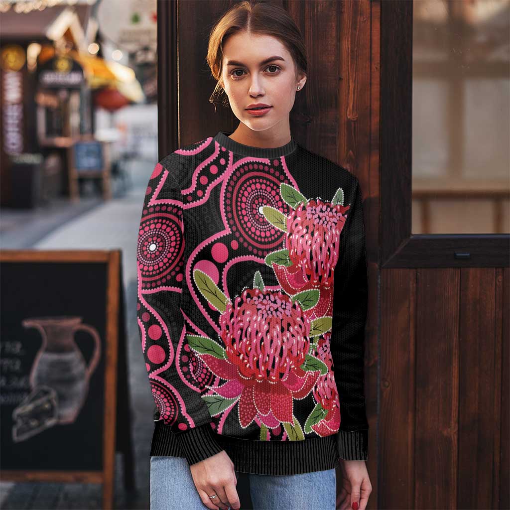 Australia Waratah Ugly Christmas Sweater Telopea Aussie Native Flowers Indigenous Art - Aussie Hoodie