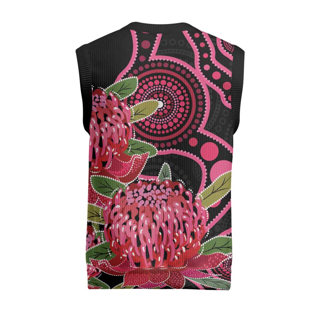 Australia Waratah Christmas Knitted V-Neck Vest Telopea Aussie Native Flowers Indigenous Art - Aussie Hoodie