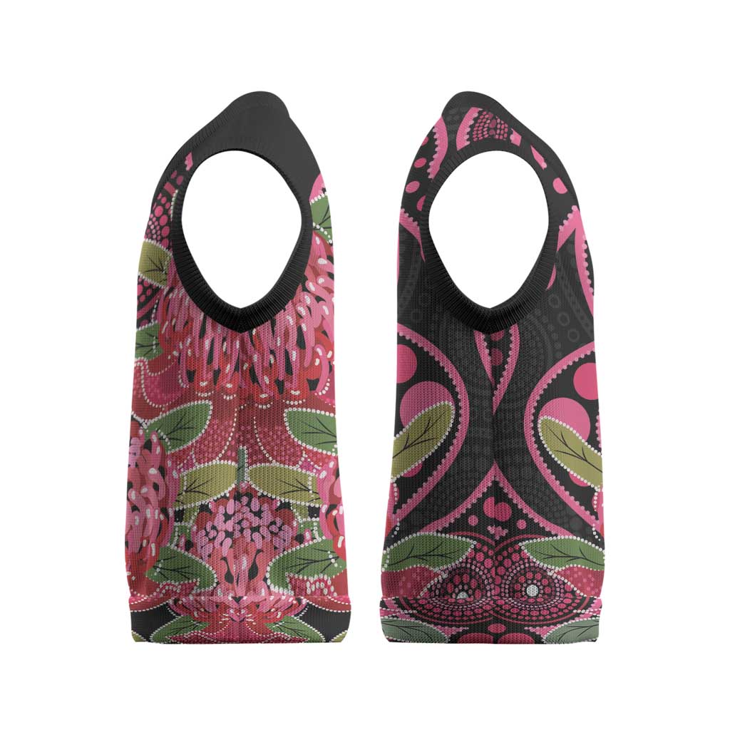 Australia Waratah Christmas Knitted V-Neck Vest Telopea Aussie Native Flowers Indigenous Art - Aussie Hoodie