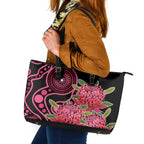 Australia Waratah Leather Tote Bag Telopea Aussie Native Flowers Indigenous Art - Aussie Hoodie