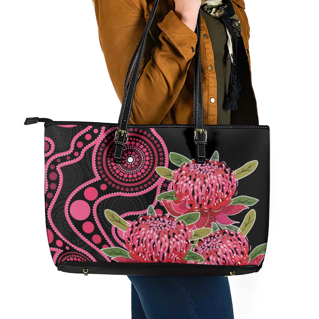 Australia Waratah Leather Tote Bag Telopea Aussie Native Flowers Indigenous Art - Aussie Hoodie