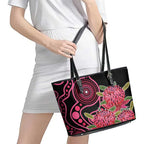 Australia Waratah Leather Tote Bag Telopea Aussie Native Flowers Indigenous Art - Aussie Hoodie