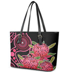 Australia Waratah Leather Tote Bag Telopea Aussie Native Flowers Indigenous Art - Aussie Hoodie