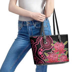 Australia Waratah Leather Tote Bag Telopea Aussie Native Flowers Indigenous Art - Aussie Hoodie