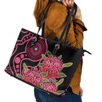 Australia Waratah Leather Tote Bag Telopea Aussie Native Flowers Indigenous Art - Aussie Hoodie