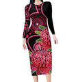 Australia Waratah Long Sleeve Bodycon Dress Telopea Aussie Native Flowers Indigenous Art - Aussie Hoodie
