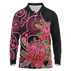Australia Waratah Long Sleeve Polo Shirt Telopea Aussie Native Flowers Indigenous Art - Aussie Hoodie