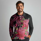 Australia Waratah Long Sleeve Polo Shirt Telopea Aussie Native Flowers Indigenous Art - Aussie Hoodie