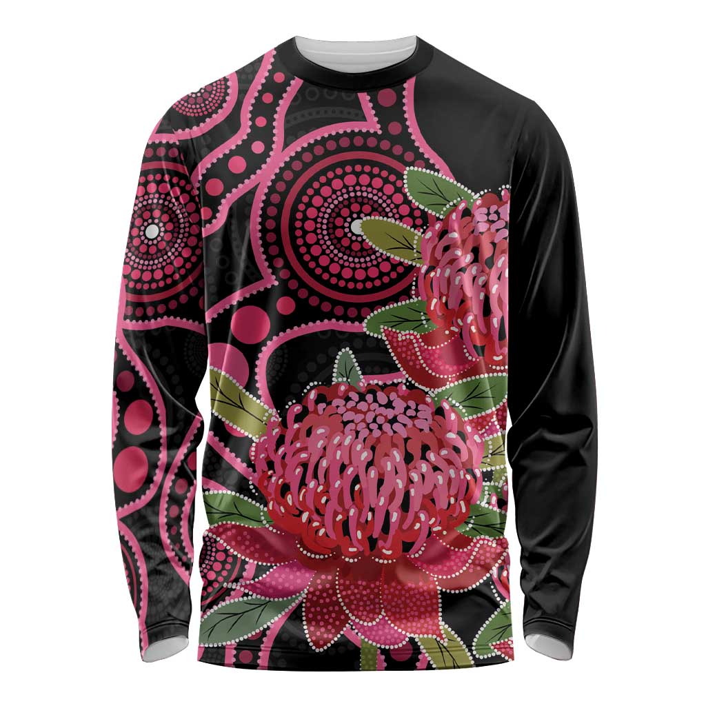 Australia Waratah Long Sleeve Shirt Telopea Aussie Native Flowers Indigenous Art - Aussie Hoodie