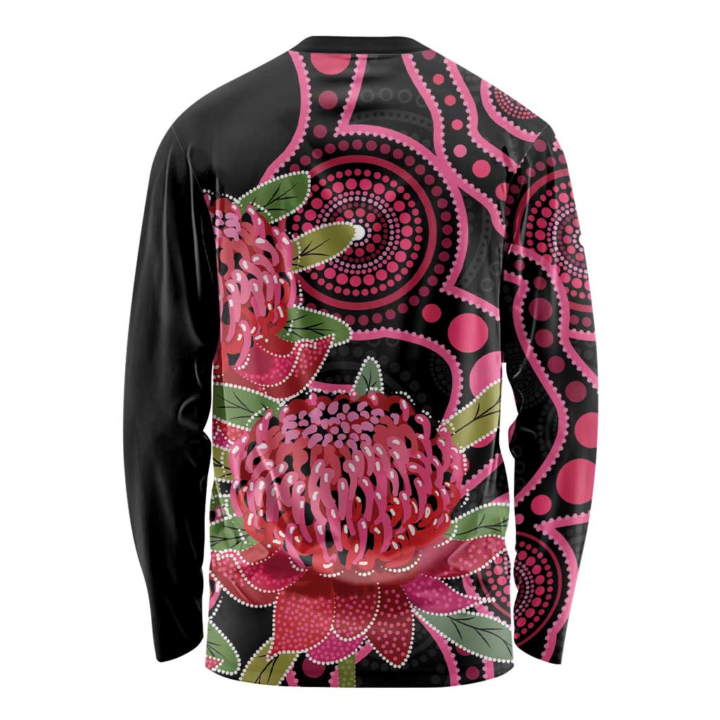 Australia Waratah Long Sleeve Shirt Telopea Aussie Native Flowers Indigenous Art - Aussie Hoodie