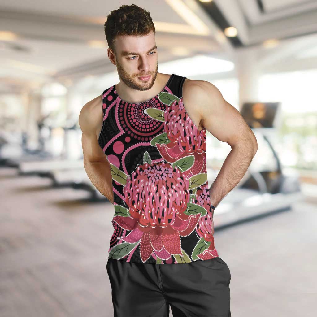 Australia Waratah Men Tank Top Telopea Aussie Native Flowers Indigenous Art - Aussie Hoodie