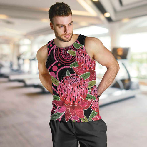 Australia Waratah Men Tank Top Telopea Aussie Native Flowers Indigenous Art - Aussie Hoodie