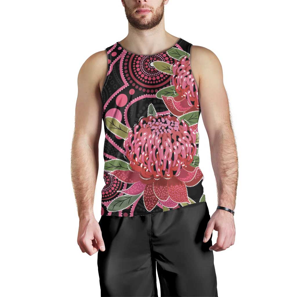 Australia Waratah Men Tank Top Telopea Aussie Native Flowers Indigenous Art - Aussie Hoodie