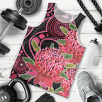 Australia Waratah Men Tank Top Telopea Aussie Native Flowers Indigenous Art - Aussie Hoodie