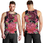 Australia Waratah Men Tank Top Telopea Aussie Native Flowers Indigenous Art - Aussie Hoodie