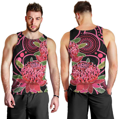 Australia Waratah Men Tank Top Telopea Aussie Native Flowers Indigenous Art - Aussie Hoodie