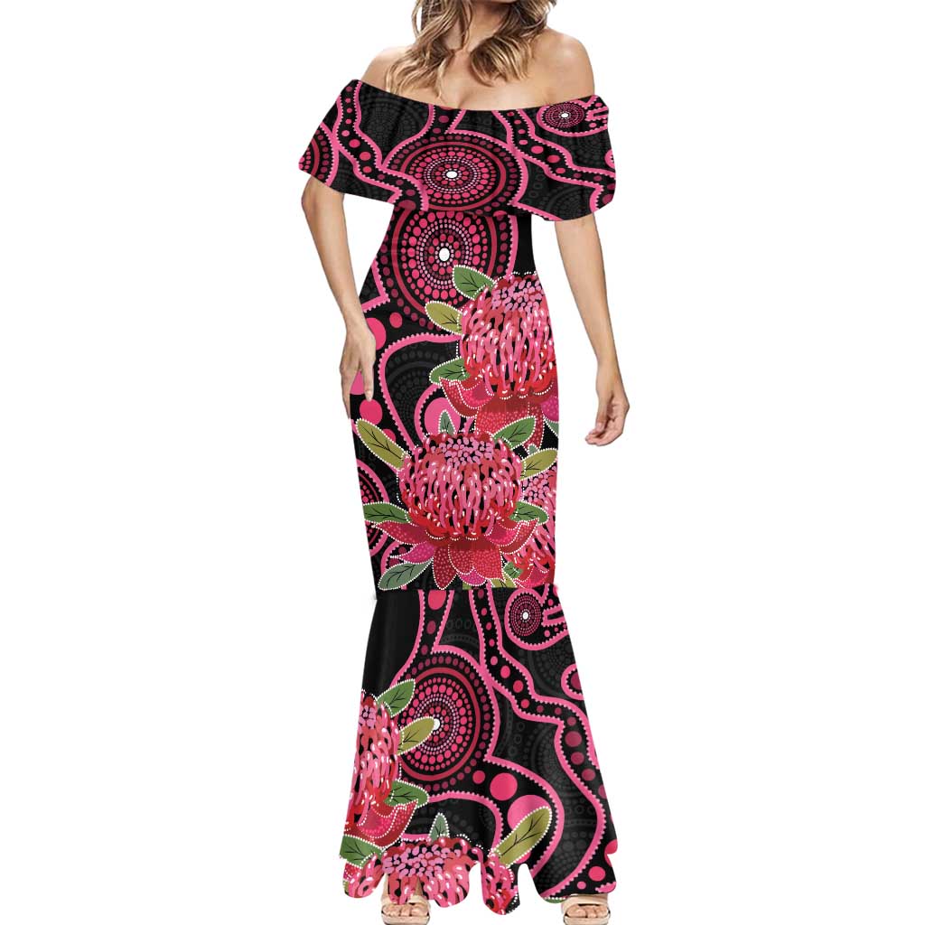 Australia Waratah Mermaid Dress Telopea Aussie Native Flowers Indigenous Art - Aussie Hoodie