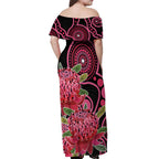 Australia Waratah Off Shoulder Maxi Dress Telopea Aussie Native Flowers Indigenous Art - Aussie Hoodie