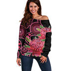 Australia Waratah Off Shoulder Sweater Telopea Aussie Native Flowers Indigenous Art - Aussie Hoodie