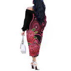 Australia Waratah Off The Shoulder Long Sleeve Dress Telopea Aussie Native Flowers Indigenous Art - Aussie Hoodie