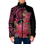 Australia Waratah Padded Jacket Telopea Aussie Native Flowers Indigenous Art - Aussie Hoodie