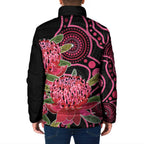 Australia Waratah Padded Jacket Telopea Aussie Native Flowers Indigenous Art - Aussie Hoodie